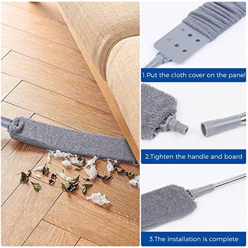 Retractable Dust Cleaning Tool with 2 Washable Cloths 4
