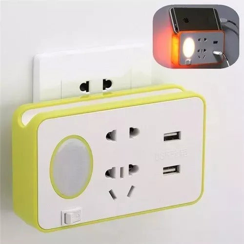 Mania-Electronic Wall Adapter with 2 Outlets + 2 USB + LED Light 3