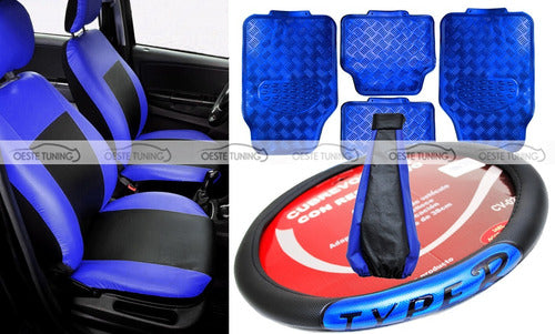 Oeste Tuning Eco Leather Seat Covers + Steering Wheel Cover + Mats + Blue Shift Boot 0