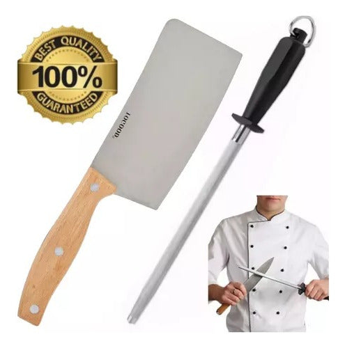 Home Love Hacha Grande Cocina Hachuela Cuchillo Cocinero + Chaira Pro 0