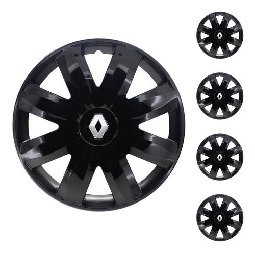 Set of 4 Black 14 Inch Wheel Rim Caps for Renault Clio 2 Kangoo 2008 2009 2010 with Gray Logo 0