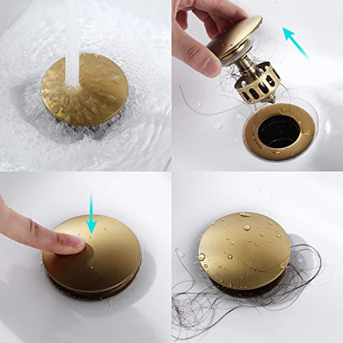 Kaiying Pop Up Drain, Bathroom Sink Drain Stopper with Overflow, Vessel Sink Drain Assembly - Brushed Brass 1