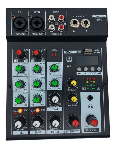 Ross Mixer De 4 Canales Con Usb Efecto Y Bluetooth M4U 0