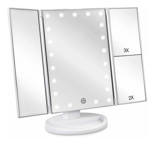 Deweisn Tri-fold Lighted Vanity Mirror With 21 LED Lights, Touch Screen And 3x/2x/1x Magnification 0