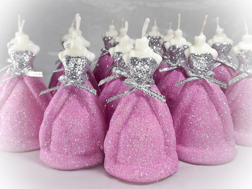 Set of 15 Handcrafted Glitter Finish Dress Candles for 15-Year-Old Ceremony 2