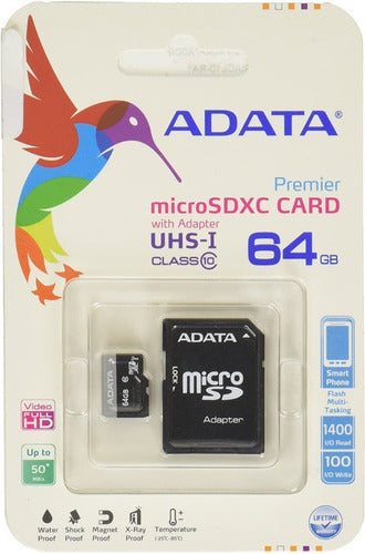 Adata Micro Sdhc Premier 64gb C/adap Clase 10 Ausdx64guicl10 0