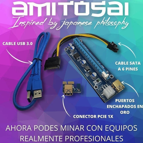 Amitosai Riser Mts-btcminergold 1 To 16 Ver 009c Gold Pcie Usb3.0 Mb5 3