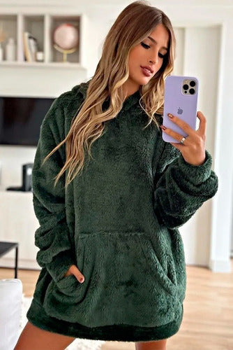 Moda Caprichosa Buzo Pijama Hoodie Canguro Polar Capucha Hombre Mujer 0