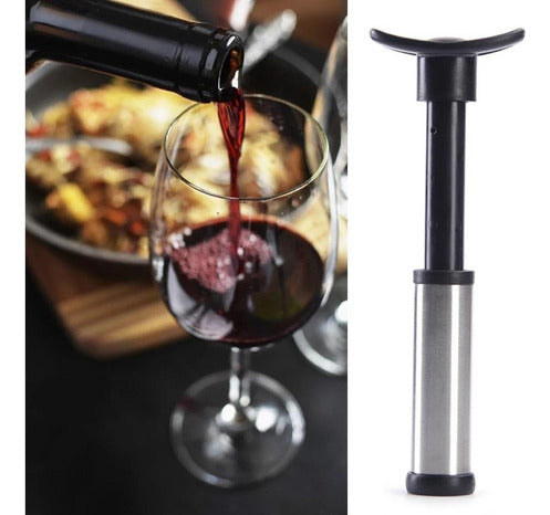 Set Vino Bomba Vacio Acero Inox + 2 Tapones 1