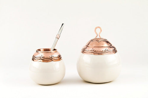 Ceramic and Copper Chiseled Mate Set by Airaudo Platero - Juego De Mate De Cerámica Cobre Cincelado