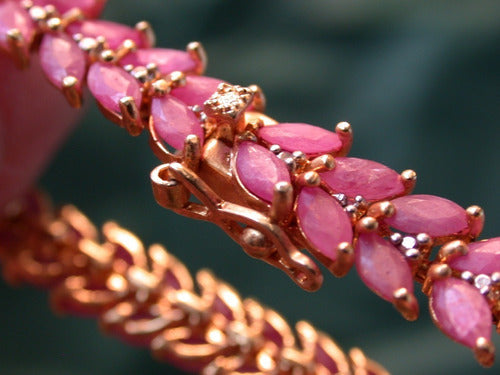 Luli 925 Silver Bracelet with 82 Rubies & 7 Genuine Diamonds 1