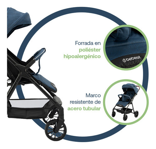 Bebesit Sprint Stroller in Blue with Black Frame 2