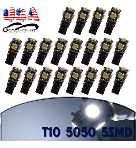 20pcs Canbus Error Libre Blanco T10 5smd 5050 Interior Led B 1