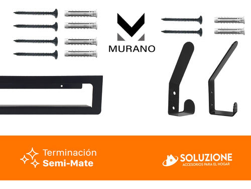 Murano Kit Baño Toallero Con Estante + 2 Perchas Acero Inox Negro 6