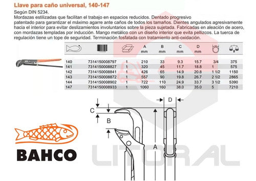 Bahco Adjustable Pipe Wrench 144A Reinforced 72 Cm 3