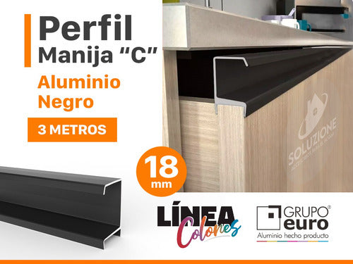 Perfil C Manija Mcli18n Aluminio Negro Grupo Euro 3 Mts 1