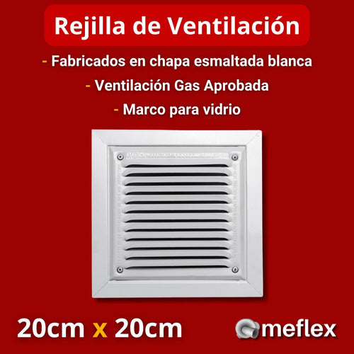 Meflex Gas Approved Ventilation Grill 20x20cm 200cm2 Glass 1