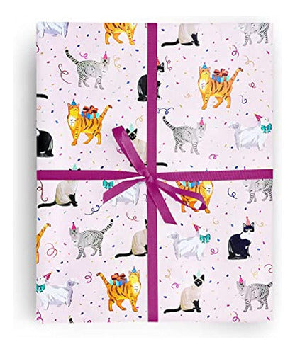 Party Cats On Pink Papel De Regalo Plegado Premium, 2 Pies X 0