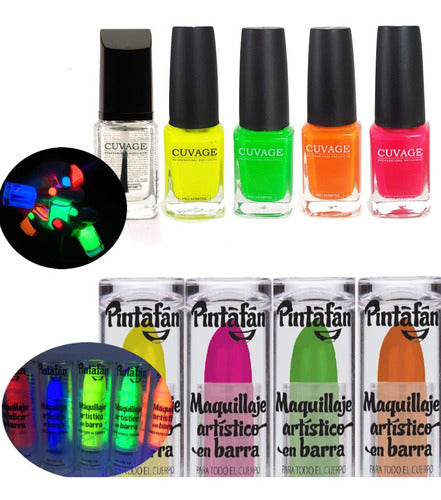 Fluorescent Lipstick + Nail Polish UV Glow Kit 0