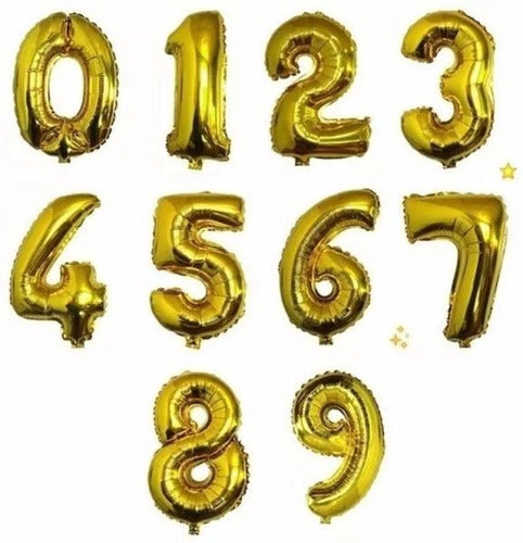 Globos Numeros 17 Cm  X 10 Unid. Metalicos Dorado Mylar Foil 1