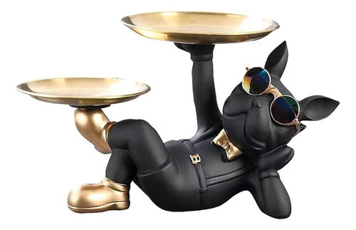 Baojulong Cool Resin Dog Statue Black 2 Bandejas De Metal Co 0