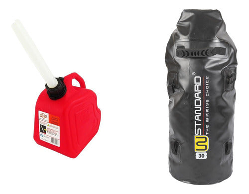Kit Black 30L Waterproof Bag + Red 5L Fuel Can 0