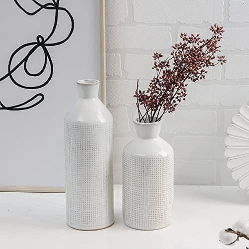 Teresa's Collections Rustic White Ceramic Vases 1