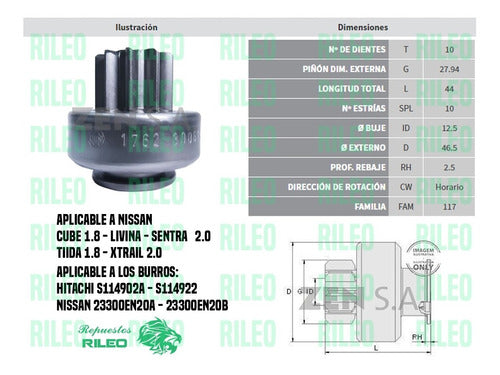 Bendix Starter Hitachi Nissan Tiida Sentra Xtrail 10D 1