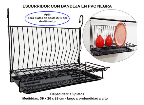 Pias Dish Rack with Tray for 16 Plates! For Bar Rail 1