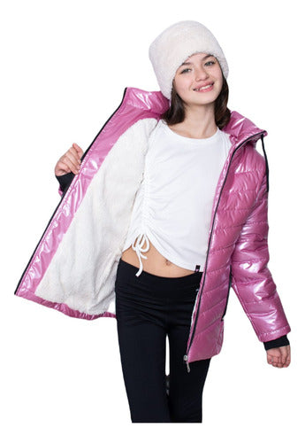 Girls' Waterproof Metallic Jacket with Hood 0