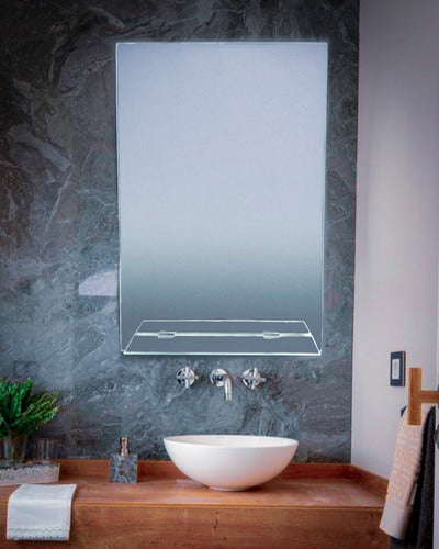 Bathroom Mirror 60x40 with Stainless Steel Shelf and Invisible Mounting, Complete! 1