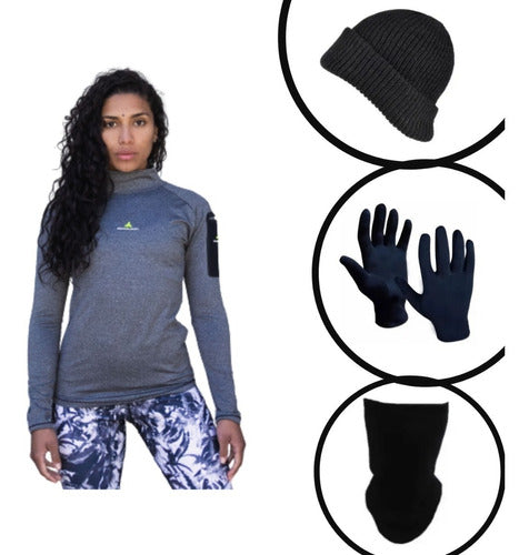 Women's Urban Luxury Thermal Shirt Set with Gloves, Beanie, and Neck Warmer 0