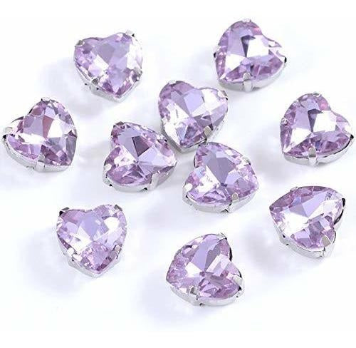 50pcs Heart Shaped Glass Rhinestones 12mm in Lilac - Pack of 50 0