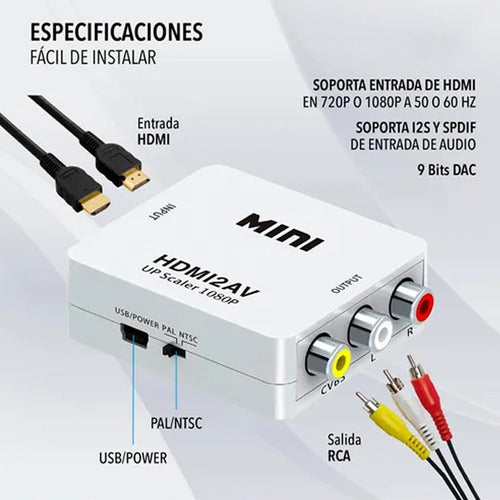 Adaptador Convertidor Hdmi A Rca Av Audio Video Conversor Tv 2