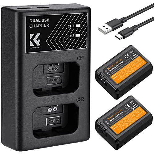 K&F Concept Dual NP-FW50 Battery and Charger for Sony Alpha and Sony ZV-E10 0