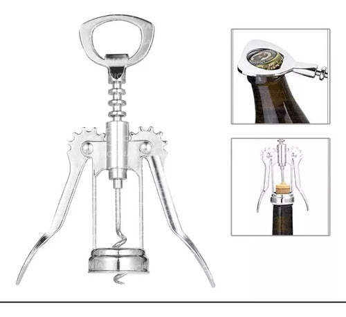 Manual Double Wing Wine Corkscrew Opener Stainless Steel 6