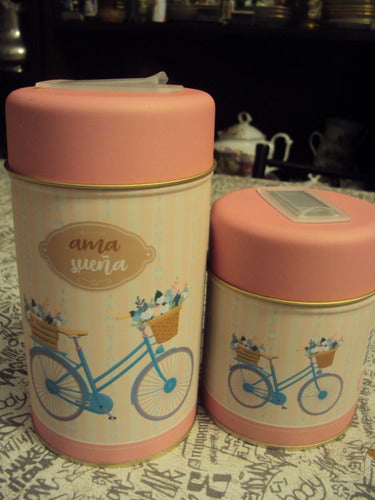 Set of 2 Sugar Canisters with Pour Spout Design Bike Divina 0