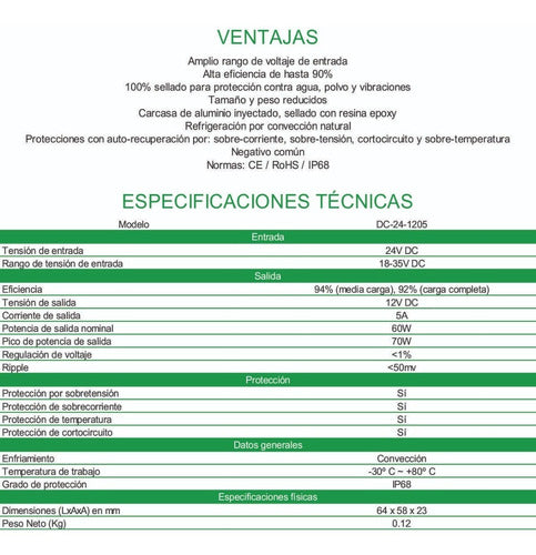 Convertidor Conversor 24v A 12v 5 Ah. Enertik 2