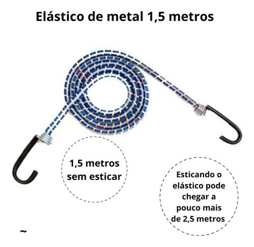 Corda 1,5 Mt Elástica 5 Peças Universal Carga Moto Bagageiro 2