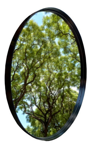 Round Mirror with Black Iron Frame 50cm 0