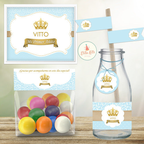 Kit Imprimible Corona Dorada Principe Candy Bar Invitaciones 4