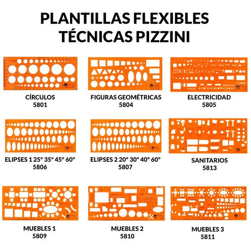 Pizzini Flexible Template 5818 Technical Isometric Ellipses 6