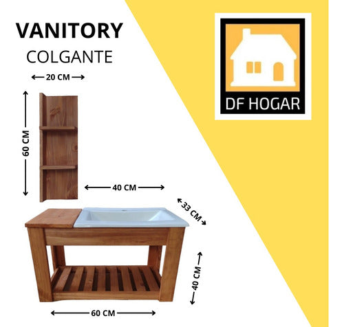 DF Hogar Vanitory Colgante De 60cm Con Mesada, Bacha Y Estante Suelto 2