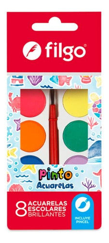 Filgo Watercolor Palette X 8 Colors + Brush Pack X 12 0