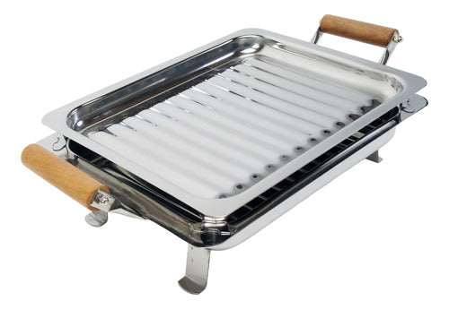 Tabletop Stainless Steel BBQ Grill with Wooden Handles - Golden Art Inoxidable 1