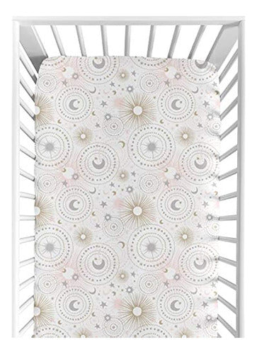 Sweet Jojo Designs Star And Moon Girl Jersey Stretch Knit Baby Fitted Crib Sheet 0