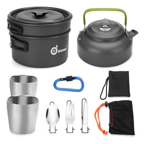 Odoland Camping Cooking Set with Gray Stainless Steel Pot 0