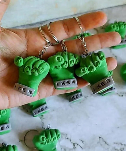 Creaciones de Azúcar y Papel Hulk Fist Keychains - 40 Pack in Cold Porcelain 1