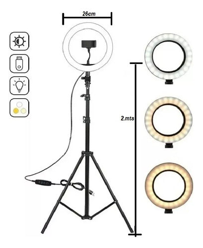 World Tech Flexible LED Light Ring 2.2m with Tripod 3 Levels 1