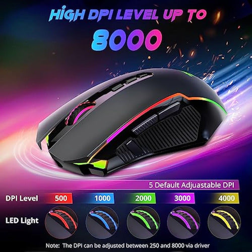 Redragon Wireless Gaming Mouse, RGB Lighting, 8000 DPI 3